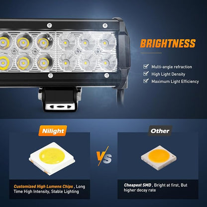 Nilight LED Light Bar with Yellow Black Covers 20Inch 126W Spot Flood Combo Off Road Light Super Bright Driving Fog Boat Lighting for Trucks Pickup Golf Cart SUV ATV UTV 4x4 Van Camper