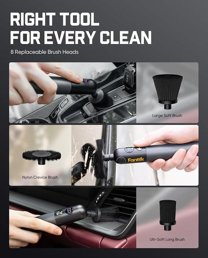 Fanttik Flip G10 Nano AutoCare Cordless Electric Car Interior Detailing Brush, Dual-Speed with 8 Brush Heads, Adjustable Angle & Smart Display, IPX7 Waterproof for Deep Car Cleaning