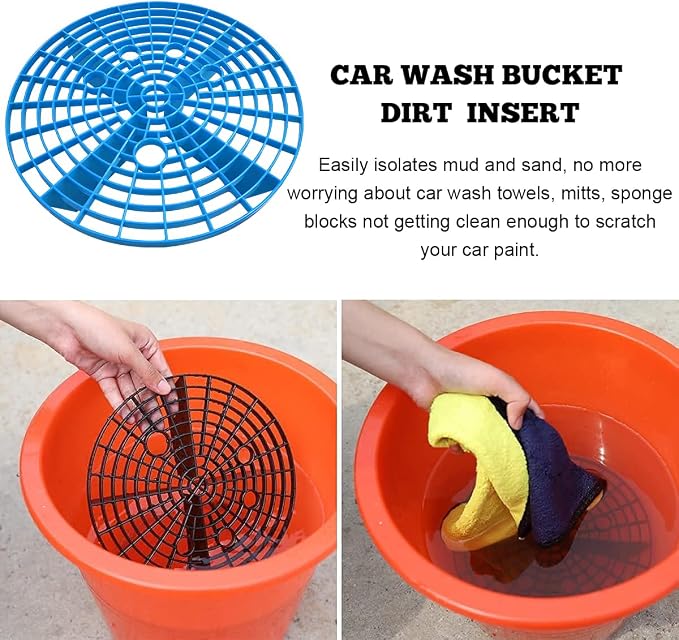 Yourkar 2 PCS Car Wash Bucket Inserts, Plastic Vehicle Wash Bucket Insert Detail Grit Trap, Auto Wash Dirt Collectors Fits 12 Inch Diameter Bucket, Universal Car Accessories (Blue, 1PCS)