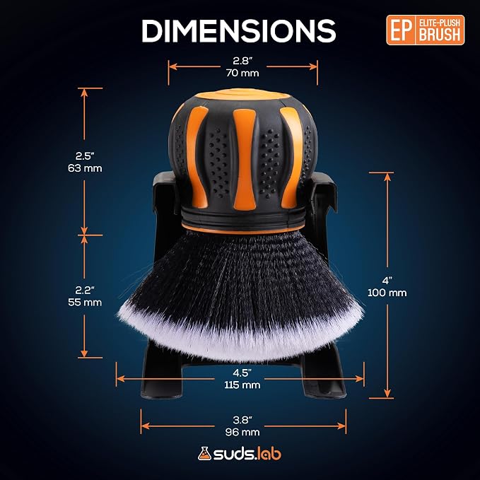 Suds Lab Elite-Plush Detailing Brush with Stand – Ultra-Soft Detailing Brushes with Synthetic Bristles – Metal-Free Auto Brush for Scratch-Free Cleaning on Piano Black & Clusters