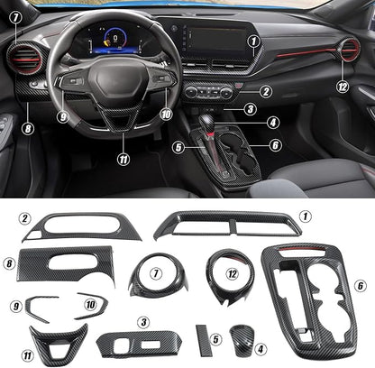 Interior Trim for Chevy Trax 2024-2026 Carbon Fiber Gear Shift Panel with Steering Wheel Trim AC Vent Cover