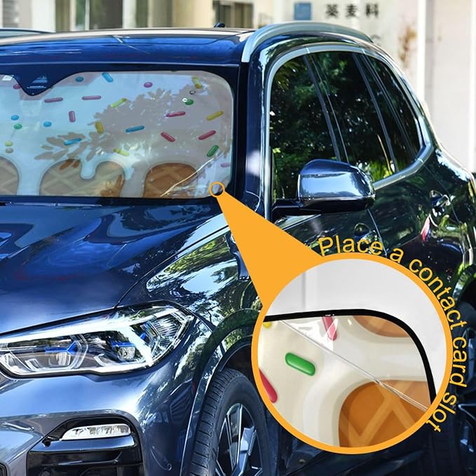 Cars Front Sun Shade Windshield,Foldable Reflective Sun Visor Ice Cream Cone Windshield Sunshade Cover,Blocks UV Ray Sun Protect Interior Keep Cool,55" x 27.6"