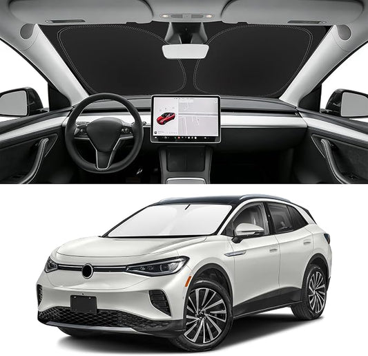 Custom Fit Windshield Sun Shade for VW ID.4 2021-2026, Blocks UV & Heat, Front Window Sunshade Accessorie, Easy Fold & Store Keep Your Car Cooler