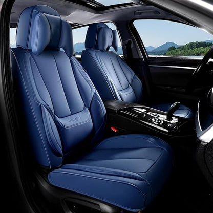 Coverado Seat Covers, Car Seat Covers Front Seats, Car Seat Cover, Car Seat Protector Waterproof, Seat Cushion Nappa Leather with Head Pillow, Carseat Cover Universal Fit for Most Cars (Blue)