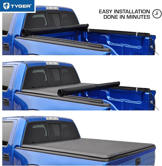 Tyger Auto T1 Soft Roll Up Truck Bed Tonneau Cover Compatible with 2015-2018 Chevy Colorado / GMC Canyon | Fleetside 6'2" Bed (74") | TG-BC1C9013 , Black