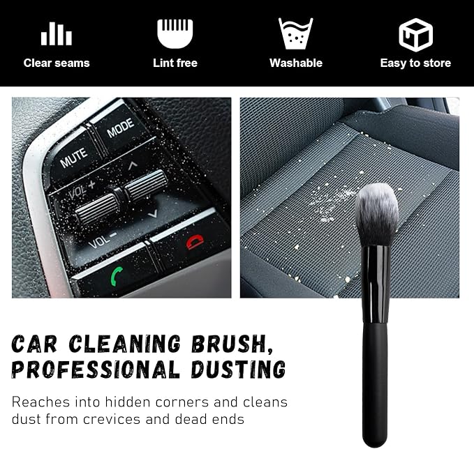 Ziciner 2 PCS Car Detailing Brush, Curved Soft Bristles Auto Removal Dust Collectors, Universal Vehicle Dashboard, Air Conditioner Vents etc Interior Cleaning Tool Accessory (Long-Black/White)