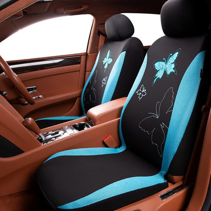 Flying Banner Butterfly car seat Covers ful Set Fashion Universal Lady Woman Female Rear Bench Back Split Colorized (Mint Blue, Full Set - Lace)