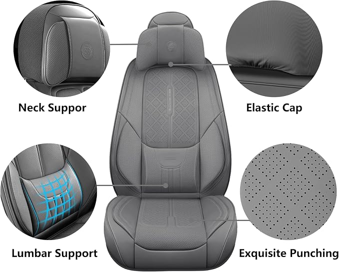 NS YOLO Universal Fit Full Coverage Leather Car Seat Covers for Cars,SUVs and Pick-up Trucks, Car Seat Protector,Automotive Seat Covers Full Set,Car Seat Cushion,Grey Seat Cover for 5 Seats