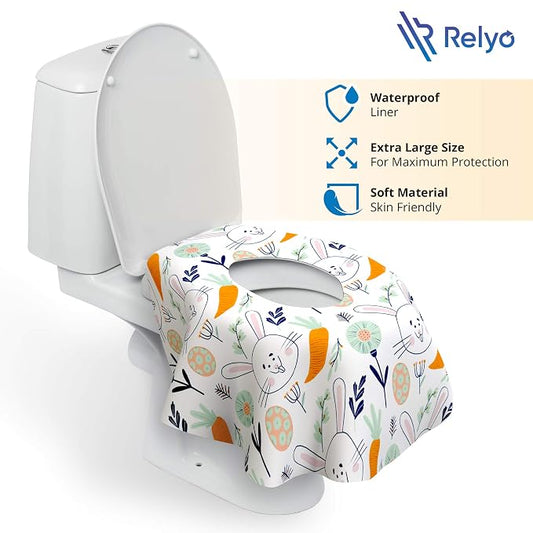 Relyo Disposable Toilet Seat Cover for Travel – 20 Pack with Covers Wrapped in Sets of 2, Non-Flushable Liners, Fits Most Seats – Kids, Toddlers, Adults (Bunny, 20)