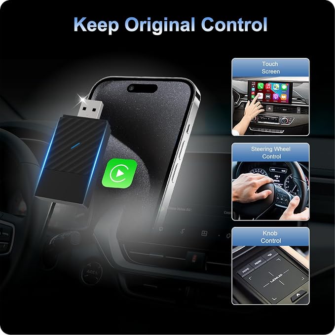 Wireless CarPlay Adapter for Apple iPhone, Convert Wired to Wireless, Plug&Play USB A/Type C Design for Cars That Built-in Wired Apple Car Play, Easy Use&Seamless Connection for iPhone iOS 10+