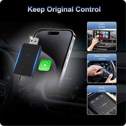 Wireless CarPlay Adapter for Apple iPhone, Convert Wired to Wireless, Plug&Play USB A/Type C Design for Cars That Built-in Wired Apple Car Play, Easy Use&Seamless Connection for iPhone iOS 10+