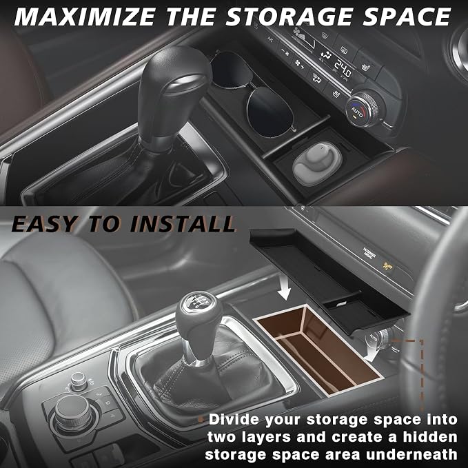 Muslogy Center Console Front Organizer Compatible with Mazda CX5 CX-5 Accessories 2022-2025 Tray Storage Coin Holder Gear Shifter Front Storage Inserts Organizer Armrest Box Secondary Accessories