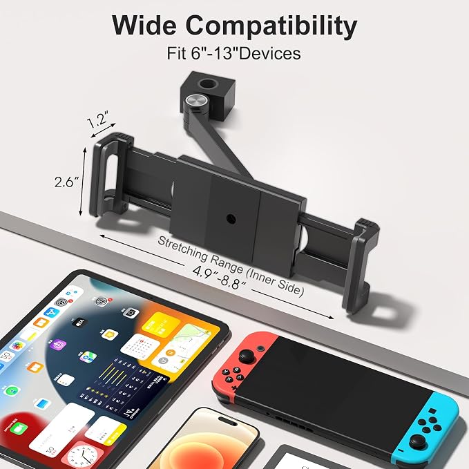 UPERGO Headrest Car Tablet Holder - [Long Aluminum Extension Arm] [Ultra-Compact] Foldable iPad Holder for Car Backseat, Road Trip Essentials iPad Back Seat Mount, Tablet Headrest Mount