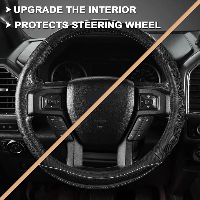 GIANT PANDA Car Steering Wheel Cover for Ford F150 F250 F350 Expedition 15.5-16 inches - Black
