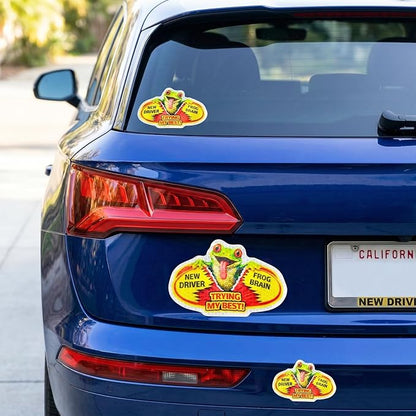 3 Pcs Reflective Student Driver Magnet and Stickers Set - Funny Animal New Driver Safety Signs for Car, Waterproof & Weatherproof High Visibility Vehicle Bumper Decals, Magnet + Stickers (Tree frog)