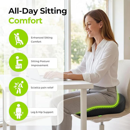 AUVON Gel Seat Cushion for Office Chairs, Ergonomic Memory Foam Chair Cushions for Long-Sitting Support & Sciatica, Back, Tailbone Pain Relief, Breathable Car Seat Cushion with Anti-Slip Base