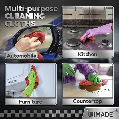 UNIMADE Shop Towels, 100 Pack Commercial Grade Work Rags Microfiber Towels for Cars Cleaning Rag Bulk Detailing Cloth for Automotive Bar Mechanic Restaurant Garage Housekeeping, 11.5"x 11.5", Red