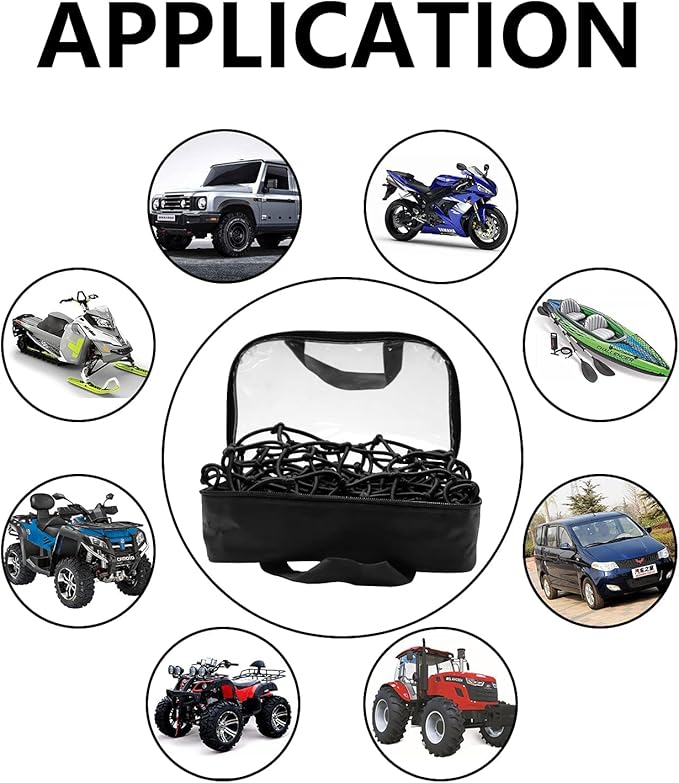 Funmit 22"x38" Cargo Net Stretches to 44"x76", Latex Bungee Cargo Net with 2"X2" Small Mesh and 12 Adjustable Plastic Hooks, for Car ATV Boat SUV Van Trailer Snowmobile (Black)
