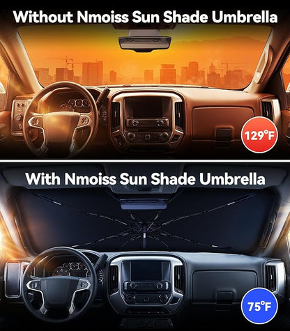 Nmoiss Windshield Sun Shade Umbrella for Silverado - [Vinyl Coating Heat Shield] Protect Car from Sun Rays & Heat Damage Keep Cool and Protect Interior, Spring Structure Edge