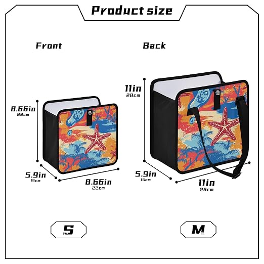 Car Trash Can Organizer Bin with Adjustable Strap for Back Front Seat Console Waterproof Leakproof Collapsible Portable 11 Inch Bright Summer Beach Starfish and Palm Tree