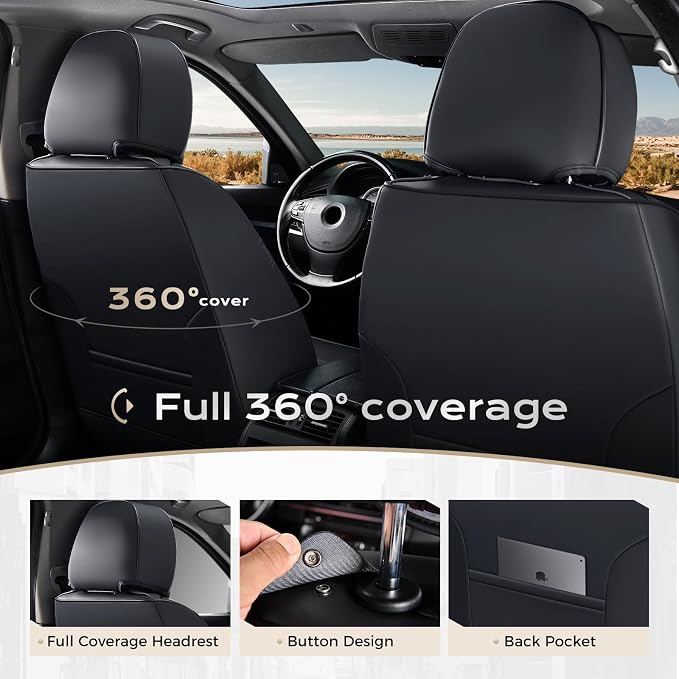 Coverado Car Seat Covers, Front Covers for Cars, Car Seat Cover Front Seats, Automotive Seat Cover, Waterproof, Leather Car Seat Cushion, Universal Interior Covers Seat Protectors for Most Cars Black