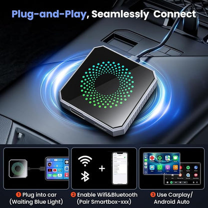 Wireless CarPlay & Android Auto Adapter with Netflix/YouTube, [Supports 4K HDMI Output & Screen Mirroring] - Plug & Play Car Play Wireless Smart AI Box for Cars with OEM Wired CarPlay/Auto