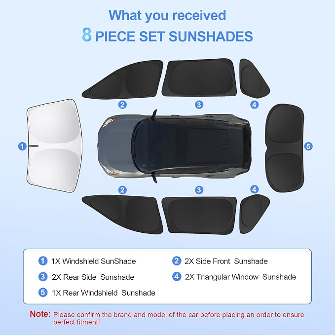 8pcs Car Window Shades for Volkswagen VW Tiguan 2018-2023 Accessories,Windshield Side Rear Full Sunshade,Sun Visor UV Blocking, Privacy Protection and Blackout for Camping Outdoor