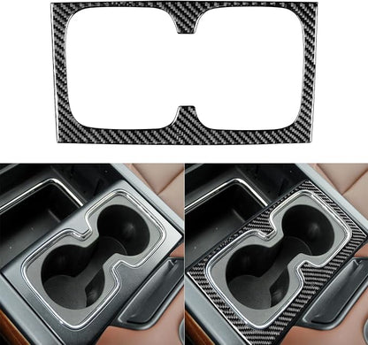 Real Premium Carbon Fiber Fit for Chevy Silverado/GMC Sierra 1500 2014-2018 for 2500/3500HD 2015-2019 Car Center Console Cup Holder Frame Trim Decals Sticker Auto Interior Accessories Cover Black