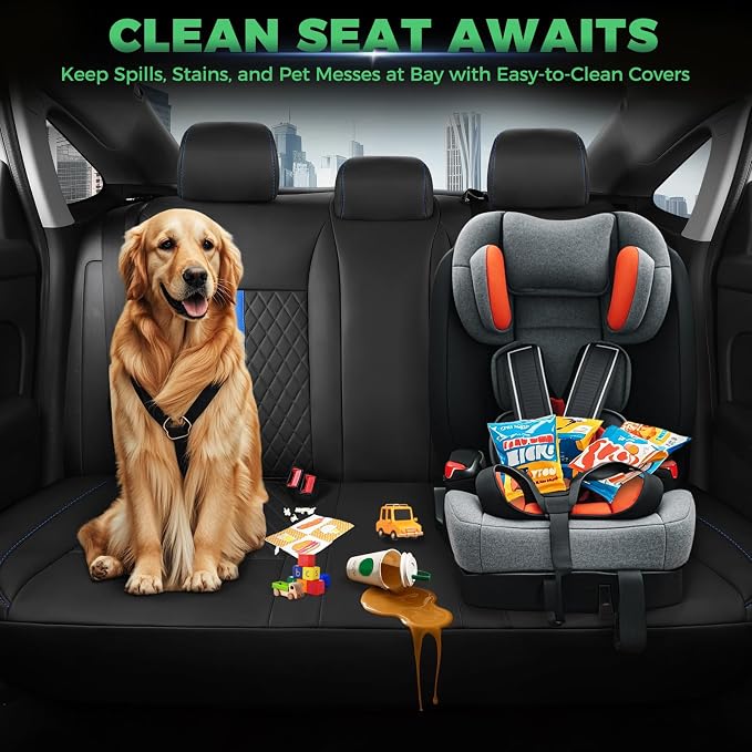 for Honda Civic Leather Seat Covers, Sedan LX 2016 2017 2018 2019 2020 2021, Custom Fit Car Seat Cover Full Set, Waterproof Accessories, Black Blue (Solid Bench Seats- W/O Rear Armrest)