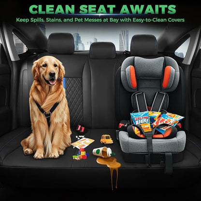 for Honda Civic Leather Seat Covers, Sedan LX 2016 2017 2018 2019 2020 2021, Custom Fit Car Seat Cover Full Set, Waterproof Accessories, Black Blue (Solid Bench Seats- W/O Rear Armrest)