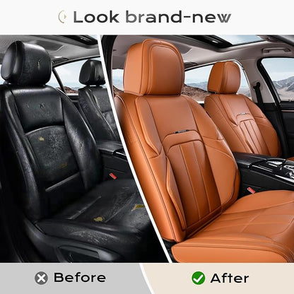 Coverado Car Seat Cover, Cover for Cars Full Seat, Premium Leather, Universal Fit Waterproof Seat Protectors, Car Seat Cushion Non-Slip for Most Cars-Brown