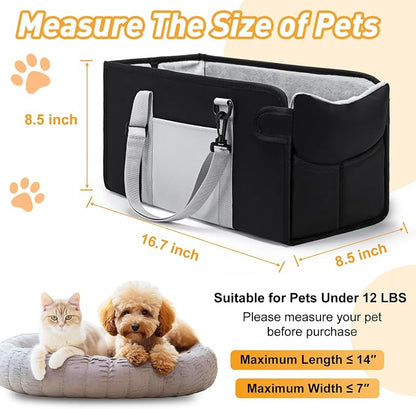 Portable Dog Car Seat for Small Dogs, Booster Seat with Safety Leash & Washable Cushion, Pet Car Seat with Adjustable Straps for Travel - Black&White