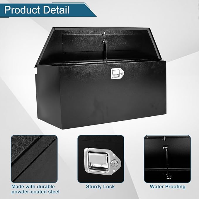 49"X14.6"X18.5" Tongue Truck Box Black Heavy Duty Steel Trailer Tongue Box Pick Up Truck Tool Box Storage Organizer w/Lock & Keys