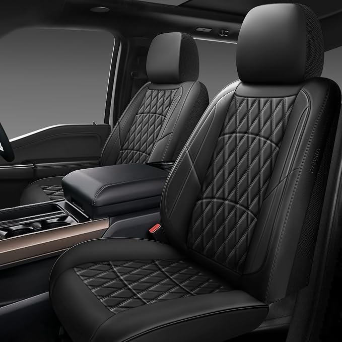 NS YOLO Leather Car Seat Covers,Universal Fit for Most Cars,SUVs and Sedans,Waterproof Luxury Leatherette Cushions, 2 Seats Protectors (Black, Front Pair-2 Seats(Driver and Passenger))