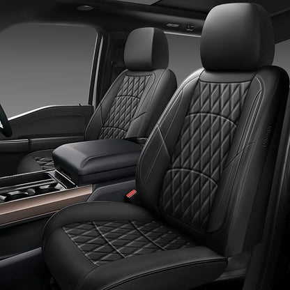 NS YOLO Leather Car Seat Covers,Universal Fit for Most Cars,SUVs and Sedans,Waterproof Luxury Leatherette Cushions, 2 Seats Protectors (Black, Front Pair-2 Seats(Driver and Passenger))