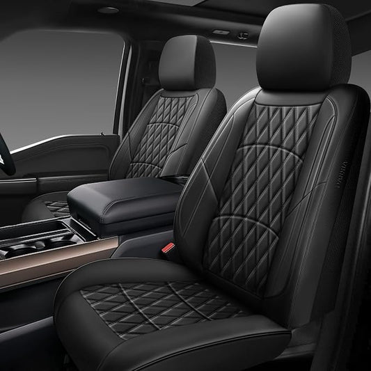 NS YOLO Leather Car Seat Covers,Universal Fit for Most Cars,SUVs and Sedans,Waterproof Luxury Leatherette Cushions, 2 Seats Protectors (Black, Front Pair-2 Seats(Driver and Passenger))