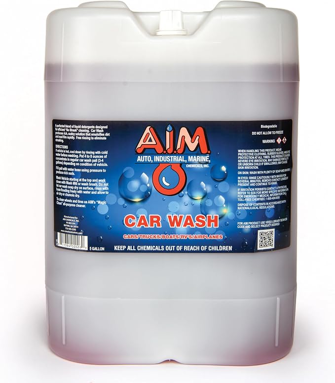AIM Chemicals Car Wash - High Foam Formula Car Shampoo, Professional Car Wash Shampoo Compatible with Ceramic Coatings - Ideal for Foam Guns - Streak-Free Finish for Detailing - 5 Gal