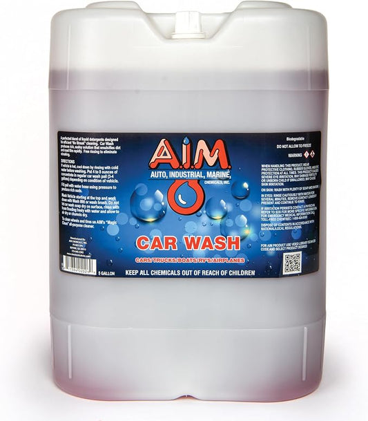 AIM Chemicals Car Wash - High Foam Formula Car Shampoo, Professional Car Wash Shampoo Compatible with Ceramic Coatings - Ideal for Foam Guns - Streak-Free Finish for Detailing - 5 Gal