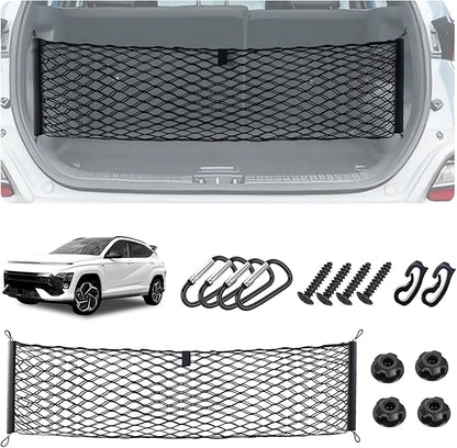Envelope Style Cargo Net for Hyundai Kona 2024 2025 2026 Accessories, Rear Trunk SUV Mesh Cargo Net, Upgraded 5mm Bungee & Double-Layer Nylon Storage Tailgate Netting Grocery&Tools Holder Organizer