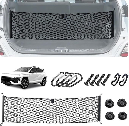Envelope Style Cargo Net for Hyundai Kona 2024 2025 2026 Accessories, Rear Trunk SUV Mesh Cargo Net, Upgraded 5mm Bungee & Double-Layer Nylon Storage Tailgate Netting Grocery&Tools Holder Organizer