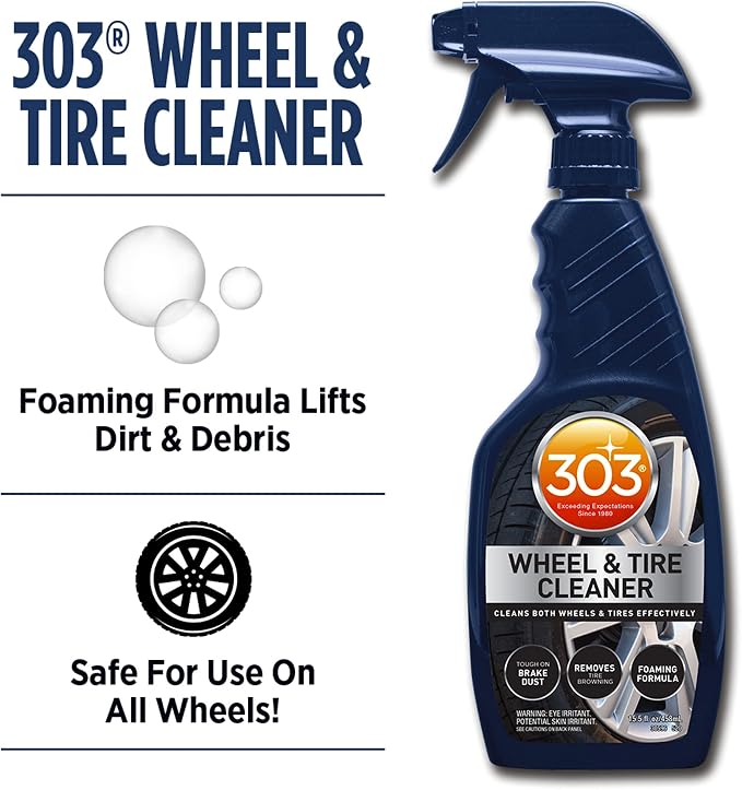 303 Products Wheel and Tire Cleaner - Cleans Both Wheels and Tires Effectively - Tough on Brake Dust - Removes Tire Browning - Foaming Formula, 16 fl. oz. (30590) Packaging May Vary