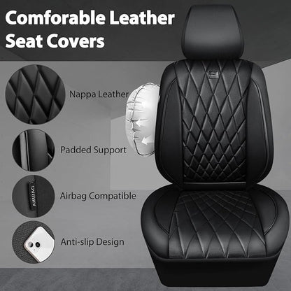 CAR PASS Nappa Leather Rav4 Front Seat Covers Custom Fit for Toyota Rav4 2019-2024, Camry 2018-2024, Corolla 2020-2025, Luxury Premium Anti-Slip Waterproof 2 Pack Seat Cover, Airbag Compatible Black