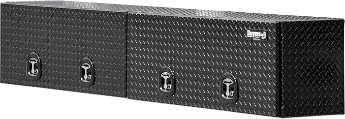 Buyers Products 1721361 Topsider Truck Tool Box, 16x13x96 Inch, Gloss Black Diamond Tread Aluminum, Dual Flip-Up Doors, Locking Compression Latch, Weather Resistant, No-Drill Mount, Made in USA