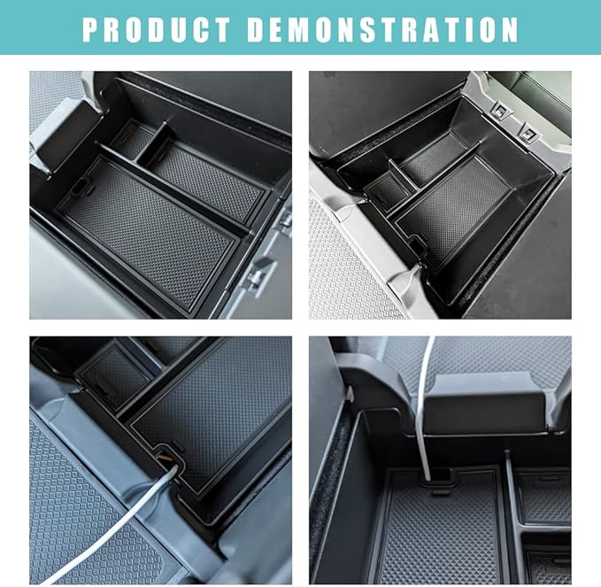 BestEvMod for Rivian R1T & R1S Accessories Center Console Organizer Tray Armrest Storage Box ABS Material with PVC Trim Compatible with Rivian R1T/R1S 2022-2025 2026 Accessories(W/O Coin.Black)
