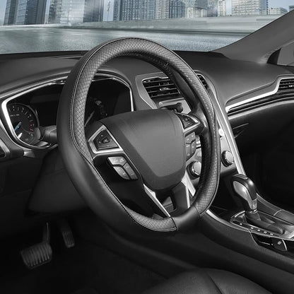SEG Direct Steering Wheel Cover 14.5-15 inch (37-39 cm) Medium Size, Microfiber Leather, Non-Slip Comfortable Grip, Fits Cars Trucks SUVs, Black