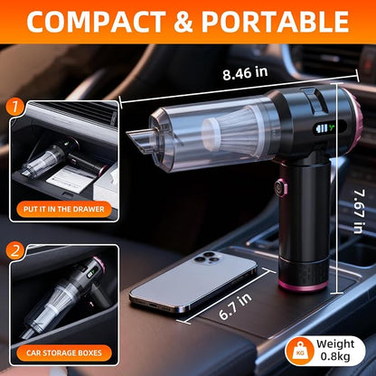 Handheld Vacuum Cleaner Cordless, 23000Pa Powerful Car Mini Vacuum Cleaner, Rechargeable Portable Lightweight dust Catcher for Home Car Carpet Stairs Pet Hair Deep Cleaning（Black-Purple）