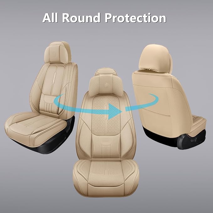 NS YOLO Full Coverage Leather Car Seat Covers for Cars,SUVs and Pick-up Trucks,Car Seat Protector,Automotive Seat Covers,Car Seat Cushion,Beige Seat Cover,Front Seat Cover for 2 Seats