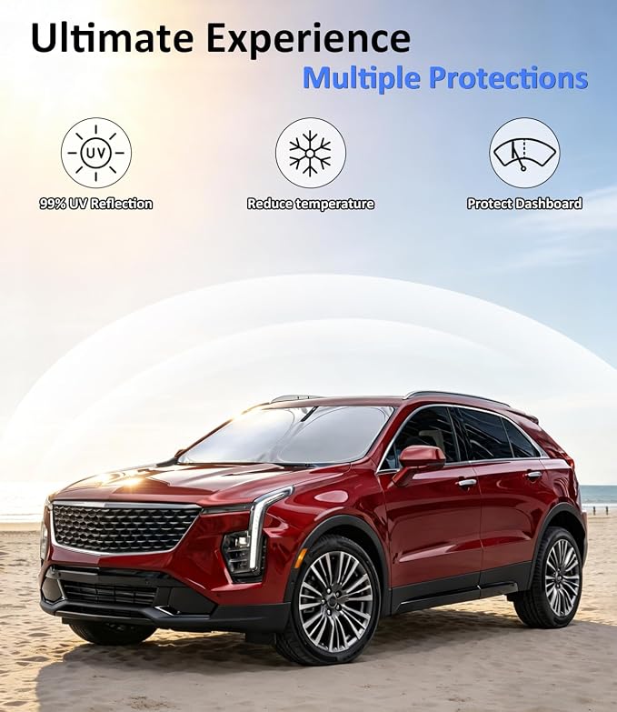 Windshield Sun Shade for Cadillac XT4 2019-2024 2025, Car Front Window Sunshade with 240T Sun Visor Protector Blocks UV Rays Heat Sun Shield Accessories