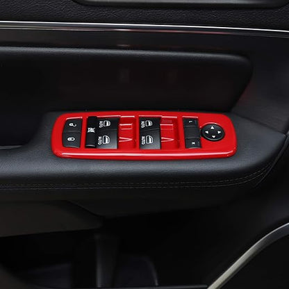 JeCar Window Lift Switch Cover Interior Button Trim Kit for Jeep Grand Cherokee 2011-2020 & Jeep Cherokee 2014-2020, Red
