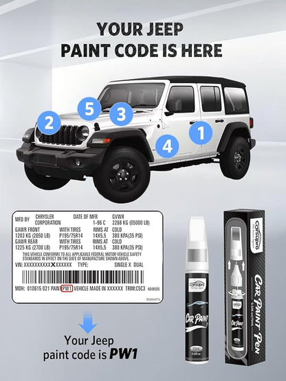 Black Crystal(PX8/DX8) for Jeep Touch Up Paint Pen, 2 in 1 Car Scratch Remover with Pen Tip and Brush, Precise Color Match for Car Paint Scratch Repair, Quickly and Easily Fix Chips and Nicks
